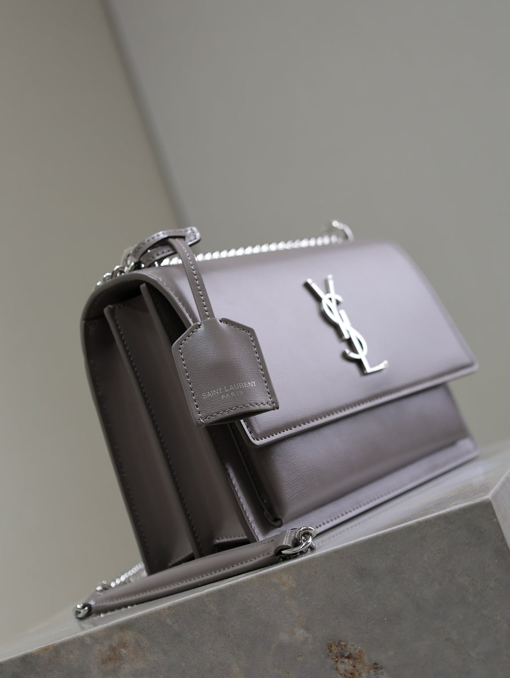 YSL 25S SUNSET BAG 22 IN DARK PURPLE CALFSKIN SILVER HARDWARE