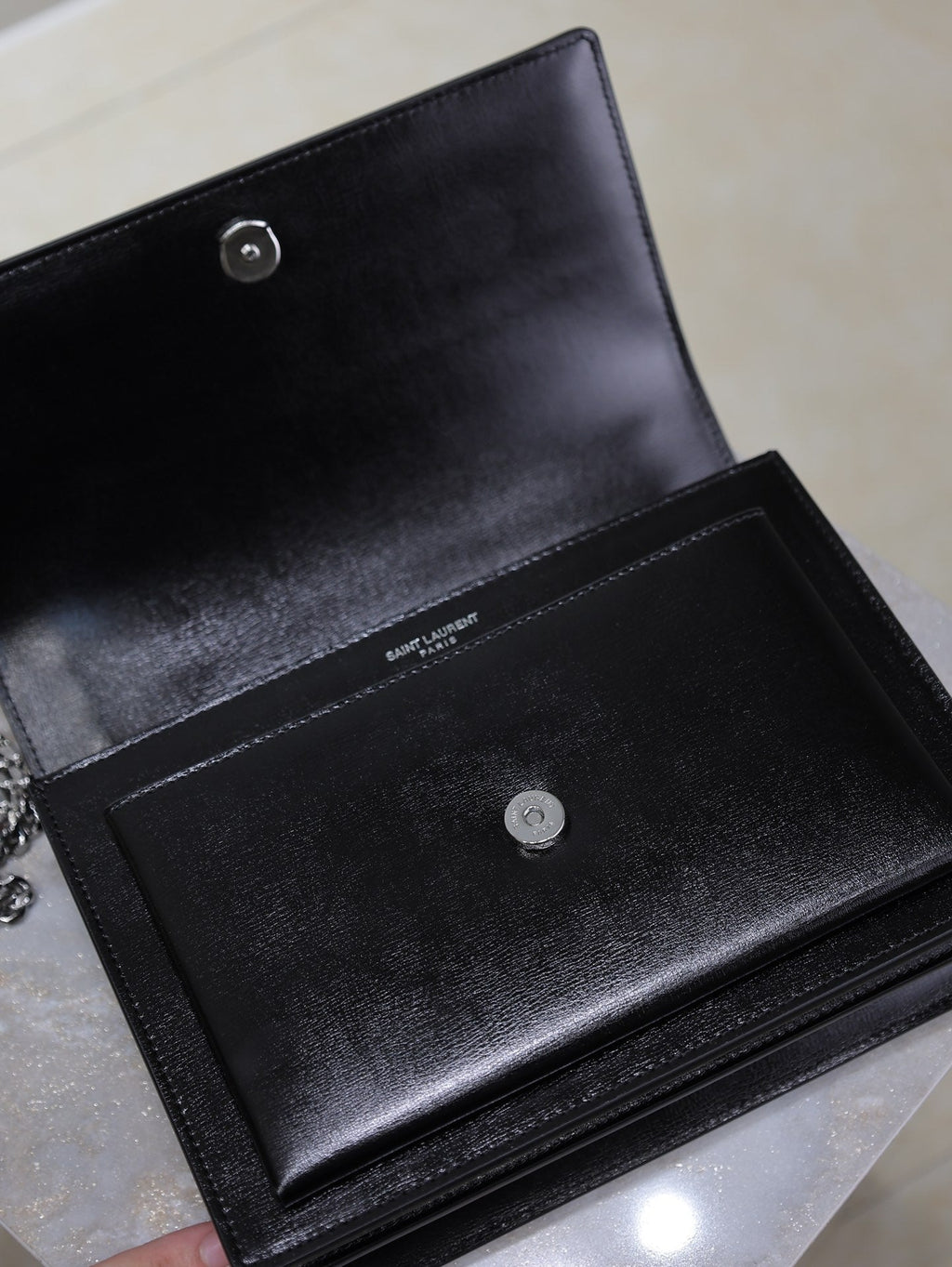 YSL 25S SUNSET BAG 22 IN BLACK CALFSKIN SILVER HARDWARE