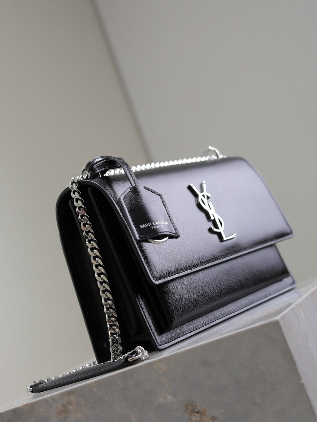 YSL 25S SUNSET BAG 22 IN BLACK CALFSKIN SILVER HARDWARE