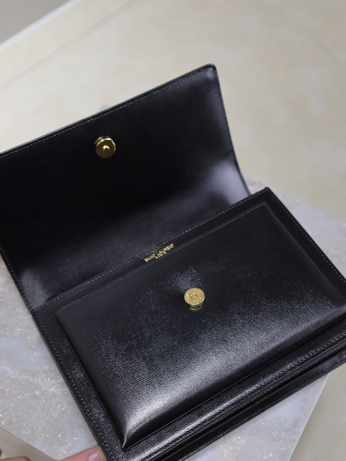 YSL 25S SUNSET BAG 22 IN BLACK CALFSKIN GOLD HARDWRE