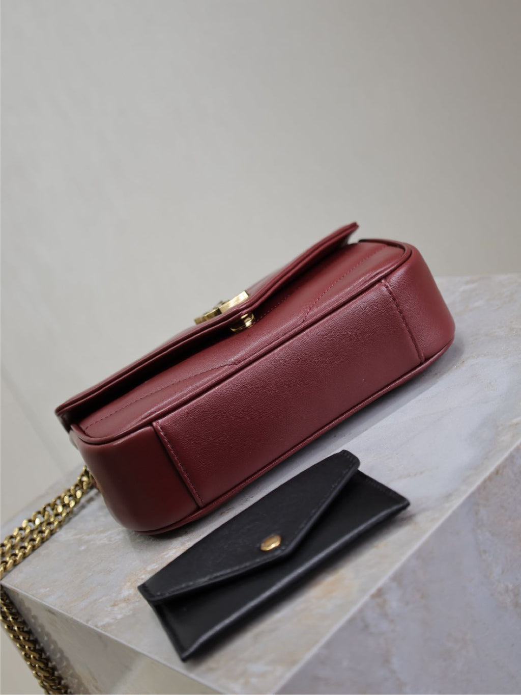 LOULOU MINI 20 IN BURGUNDY RED SHEEPSKIN GOLD HARDWARE