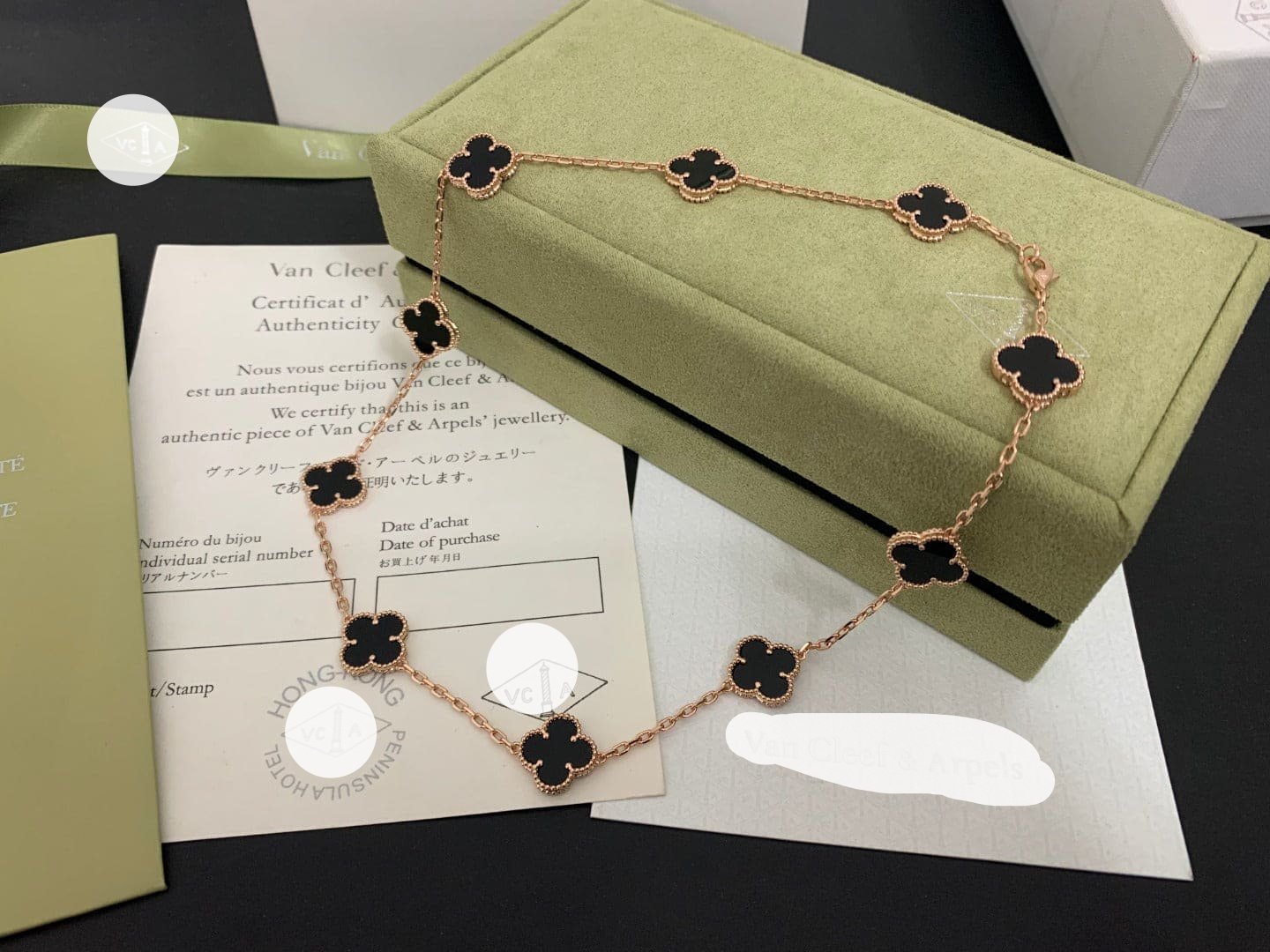 Van Cleef & Arpels Vintage Alhambra Black 10 Motifs Clover Necklace