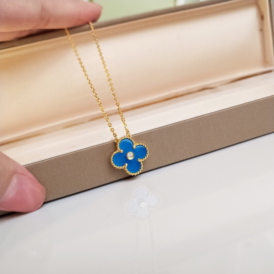 Van Cleef & Arpels Vintage Alhambra Blue Agate Clover Necklace