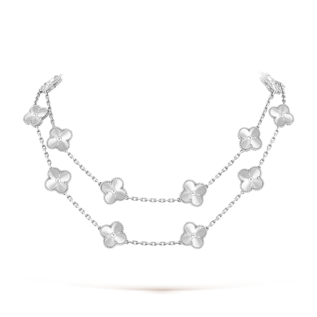 Van Cleef & Arpels Vintage Alhambra White Agate 20 Motifs Long Necklace