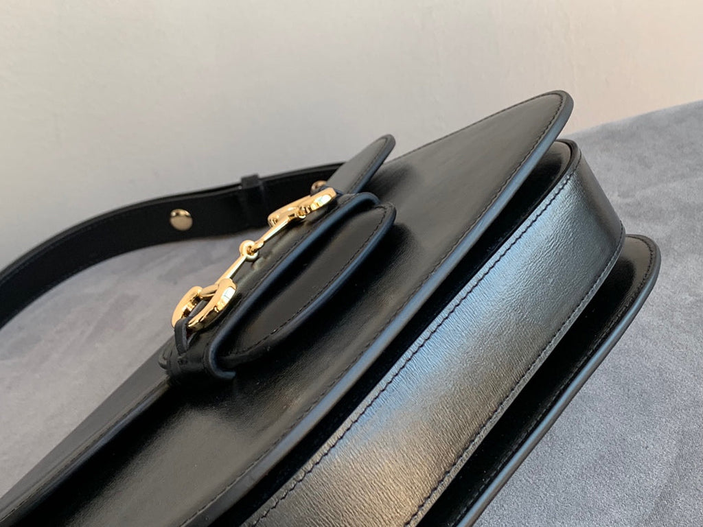 GUCCI 1955 Horsebit Bag 25cm Black Calfskin Gold Hardware