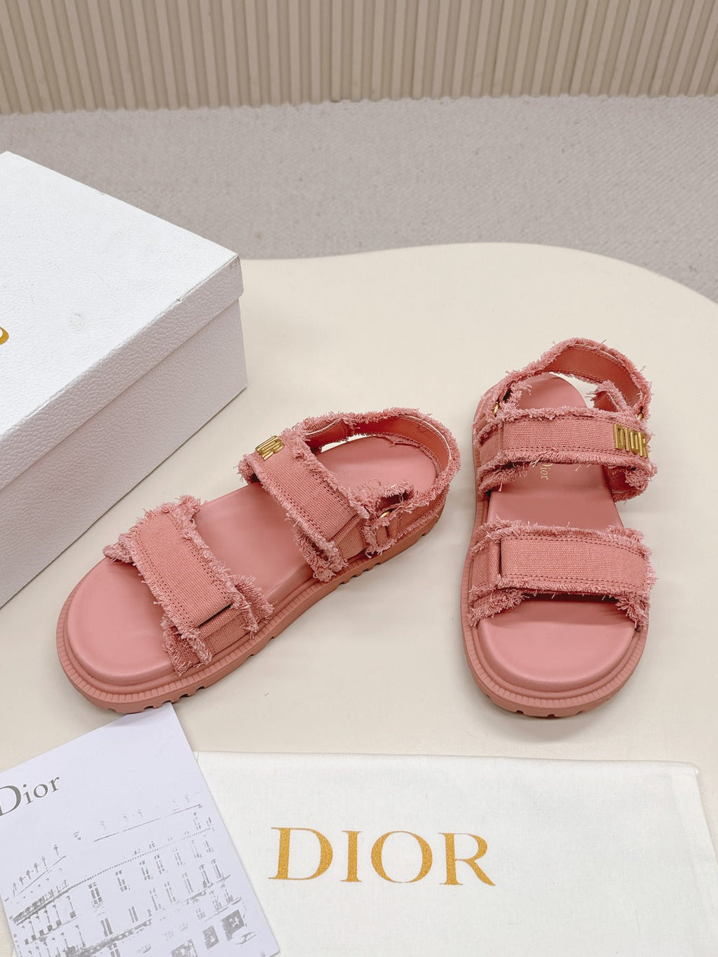 DIOR BACK-STRAP SANDALS 25S IN PEACHY PINK DENIM AND CALFSKIN WITH GOLD HARDWARE