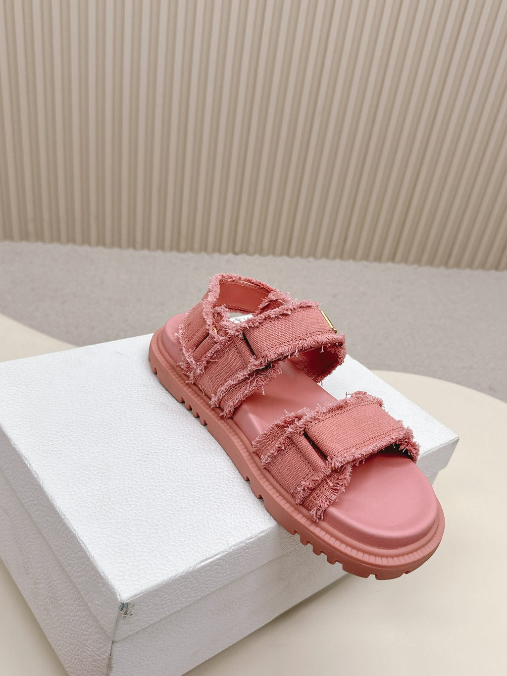 DIOR BACK-STRAP SANDALS 25S IN PEACHY PINK DENIM AND CALFSKIN WITH GOLD HARDWARE